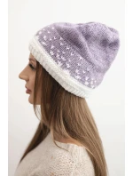 Dámská zimní čepice z vlny s geometrickým vzorem K477 fialová + bílá