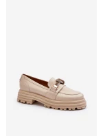 Dámské kožené mokasíny s ozdobou model 21652964 béžové - Laura Messi