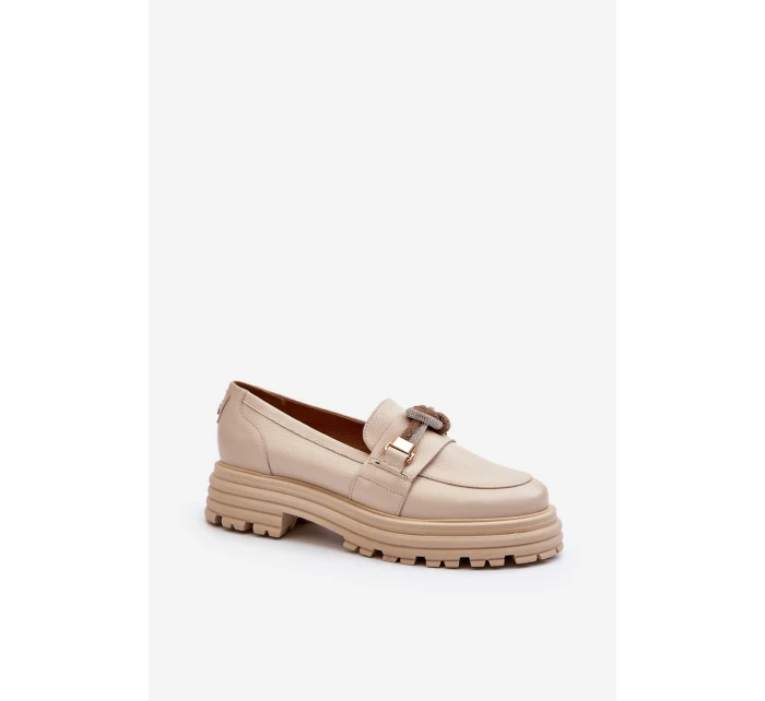 Dámské kožené mokasíny s ozdobou model 21652964 béžové - Laura Messi