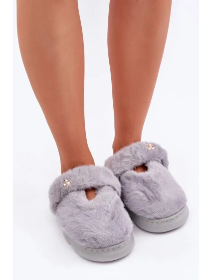 Futrzane Pantofle S Malou Broží Šedé Primaria