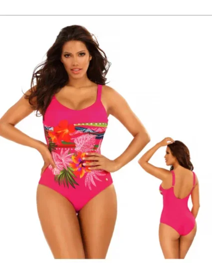 Dámské jednodílné plavky Bali 11 S926BL 11 -1 tmavě růžová s květy - Self Dámské jednodílné plavky Bali 11 S926BL 11 -1 tmavě růžová s květy - Self