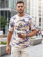 Tshirt męski z nadrukiem moro beżowy model 22223067 - FashionStreet