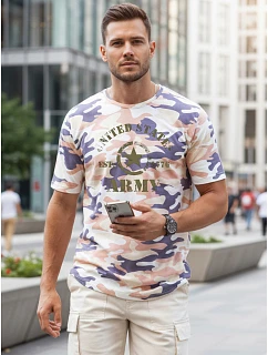Tshirt męski z nadrukiem moro beżowy model 22223067 - FashionStreet