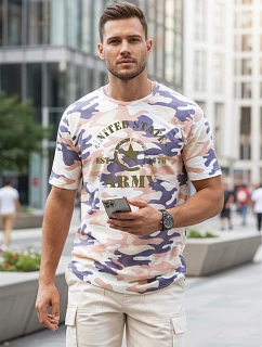 Tshirt męski z nadrukiem moro beżowy model 22223067 - FashionStreet