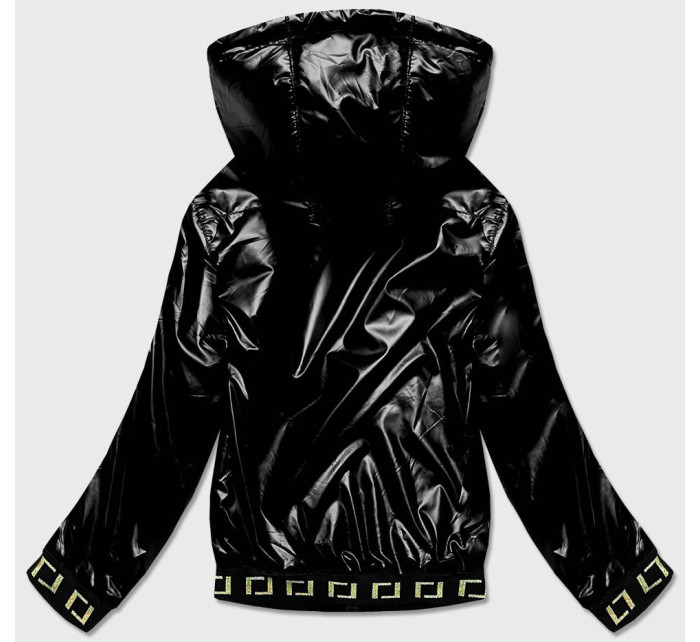 Krátká černá dámská bunda s kapucí (B9787-1)