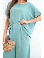 Komplet z viskózy halenka + kalhoty tmavý mentolový