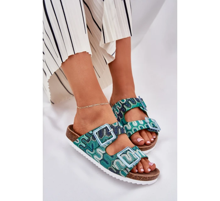 Dámské Pantofle S Přezkami A Briliantem S.Barski RB51-006 Zelené Dámské Pantofle S Přezkami A Briliantem S.Barski RB51-006 Zelené