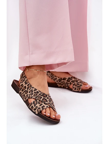 Dámské kožené sandály leopardí hnědé model 21694322 - Zazoo Dámské kožené sandály leopardí hnědé model 21694322 - Zazoo