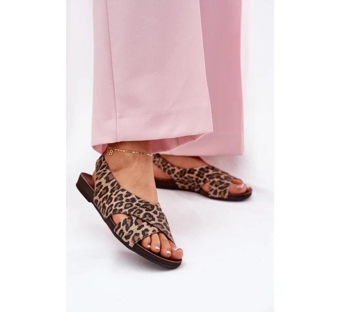 Dámské kožené sandály leopardí hnědé Zazoo 40407