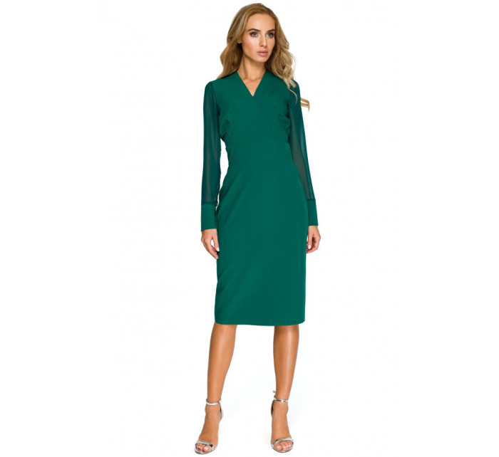 model 18001946 Šifonové šaty bez rukávů zelené - STYLOVE