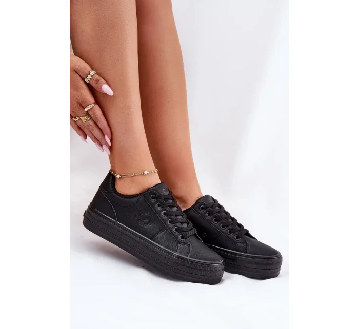Dámské tenisky z ECO kůže na platformě Big Star – černé Dámské tenisky z ECO kůže na platformě Big Star – černé