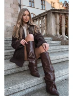 Dámské kotníkové boty Elivira se zahnutou manžetou na sloupku – čokoládové Dámské kotníkové boty Elivira se zahnutou manžetou na sloupku – čokoládové