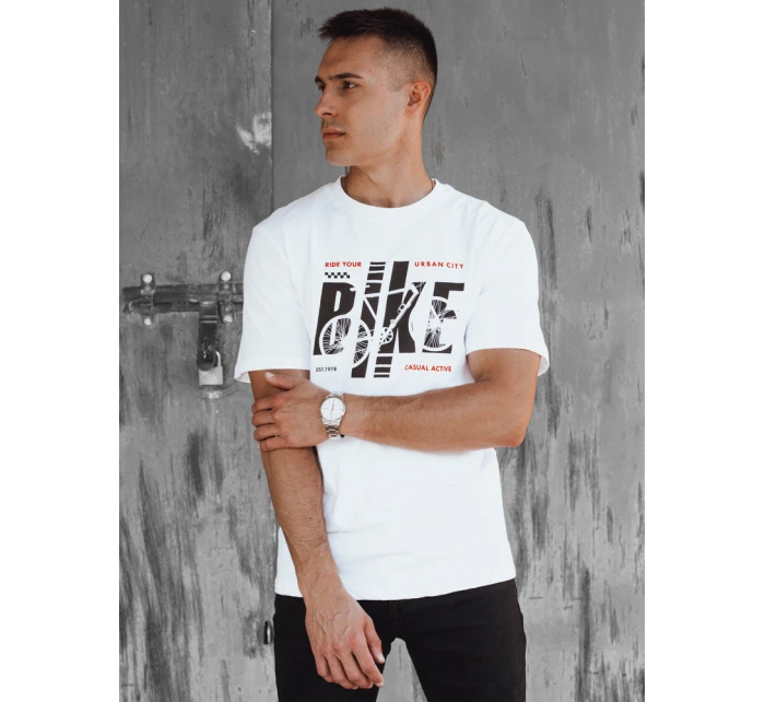 Pánské bílé tričko s potiskem FashionStreet RX5450 Pánské bílé tričko s potiskem FashionStreet RX5450