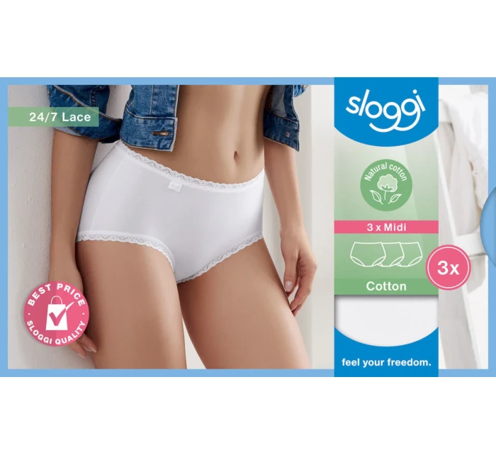 Dámské kalhotky Sloggi 24/7 Cotton Lace Midi C3P bílé