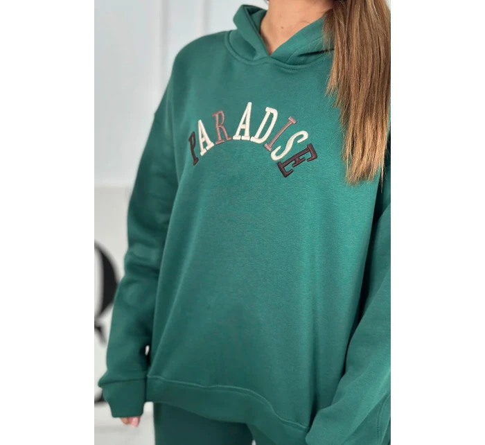 Bavlněná souprava s vyšívaným nápisem Paradise zelený