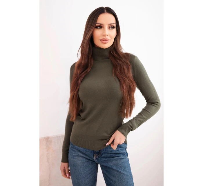 Dámský svetr z viskózy s rolákem a dlouhým rukávem khaki Dámský svetr z viskózy s rolákem a dlouhým rukávem khaki