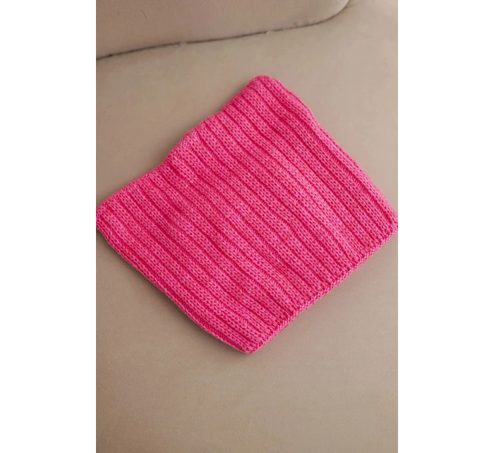 Dámská zimní čepice z vlny s kočičím střihem z pruhované pleteniny K419 růžová