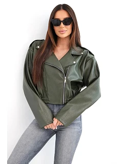 Dámská křiváková bunda z ekokůže na zip khaki