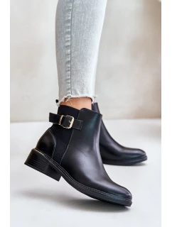 Dámské botky Chelsea na nízkém podpatku zateplené se zlatou sponou černé model 21674332 - Boto