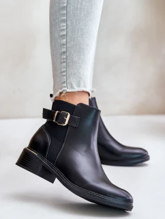 Dámské botky Chelsea na nízkém podpatku zateplené se zlatou sponou černé model 21674332 - Boto