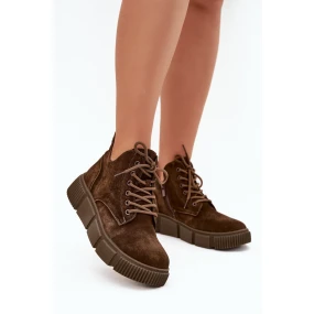 Semišové Nízké Dámské Kotníky Na Platformě Big Star SS274595 Hnědé Semišové Nízké Dámské Kotníky Na Platformě Big Star SS274595 Hnědé