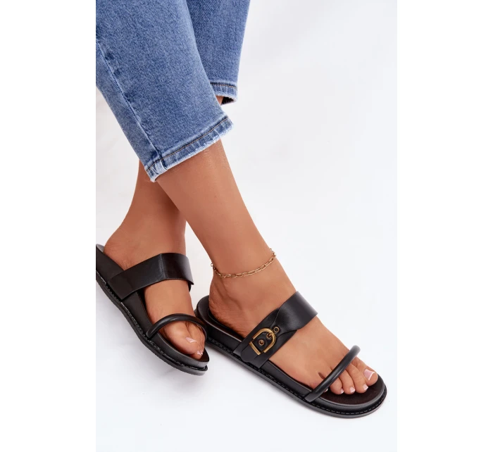 Dámské pantofle se zlatým sponou Černé model 21954737 - Boto