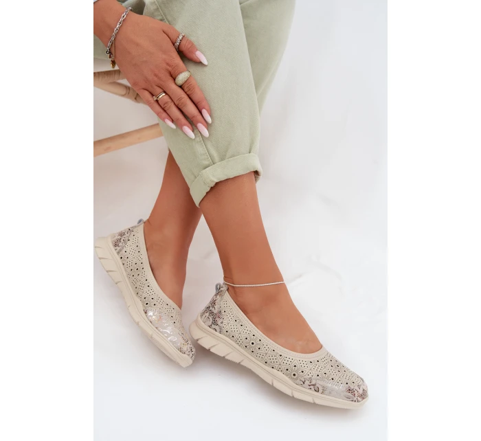 Kožené krajkové baleríny model 22027787 béžové - S.Barski Kožené krajkové baleríny model 22027787 béžové - S.Barski