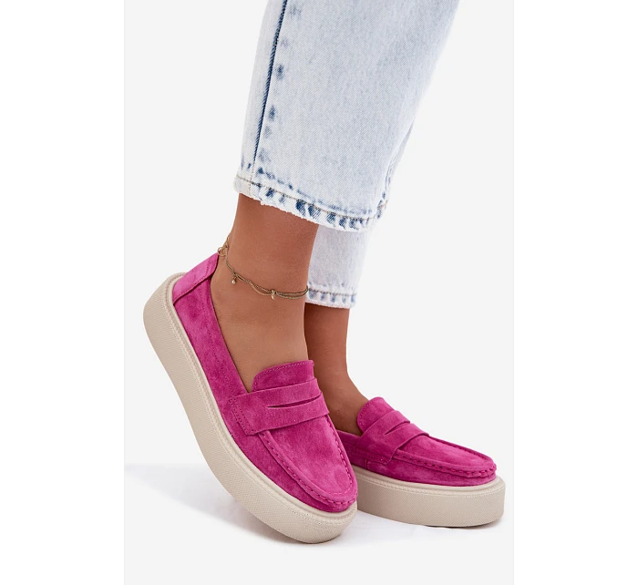 Mokasiny z pravé semišové kůže na platformě Vinceza Fuksja