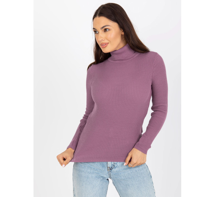 Dámský fialový pruhovaný svetr s rolákem