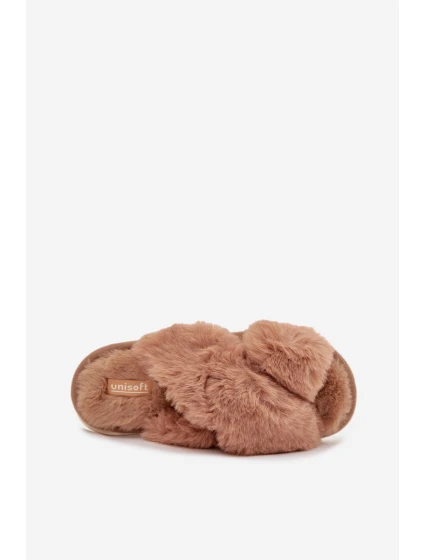 Dámské pantofle s kožíškem a proplétanými pásky Quenelle – camel Dámské pantofle s kožíškem a proplétanými pásky Quenelle – camel