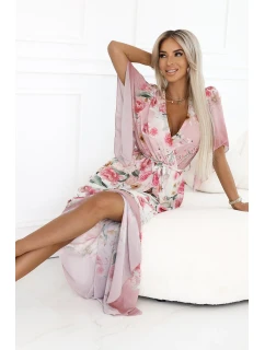 Vzdušné maxi šaty s obálkovým výstřihem a květinovým vzorem PINK model 21178446 - numoco basic