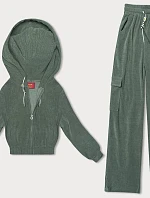 Dámská souprava blůza + kalhoty olivově zelená (AMG-322A)