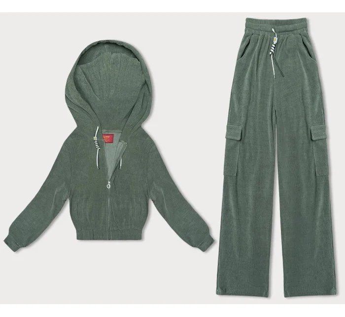 Dámský komplet v olivové barvě mikina a kalhoty typu cargo model 18910728 - LHD Dámský komplet v olivové barvě mikina a kalhoty typu cargo model 18910728 - LHD