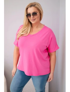 Dámská bavlněná halenka s výstřihem do V a třásněmi na zádech růžová