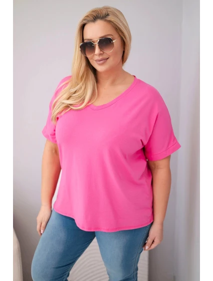 Dámská bavlněná halenka s výstřihem do V a třásněmi na zádech růžová