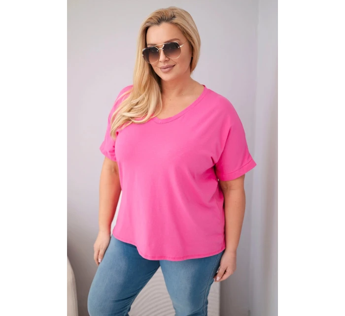 Dámská bavlněná halenka s výstřihem do V a třásněmi na zádech růžová