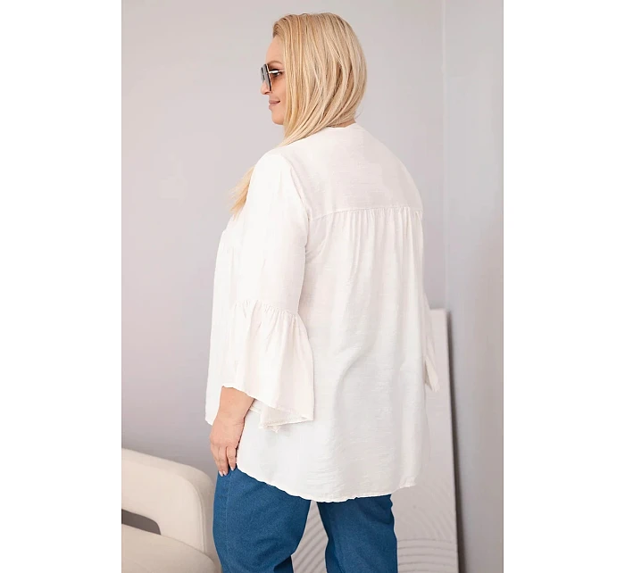 Dámská viskózová halenka Plus Size s model 22043152 rukávem a výstřihem do V béžová - K-Fashion
