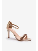 model 21652356 Dámské Kožené Sandály Na Podpatku Zlaté - Zazoo