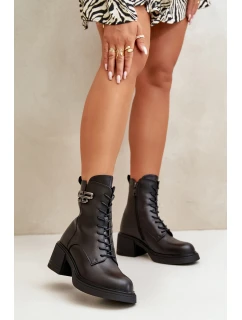 Dámské Botky Na Podpatku Zateplené Z Přírodní Kůže Černé model 21670102 - VINCEZA