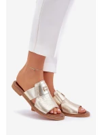 Elegantní Pantofle Z Přírodní Kůže Na Plochém Podpatku model 21684082 Zlaté - Zazoo