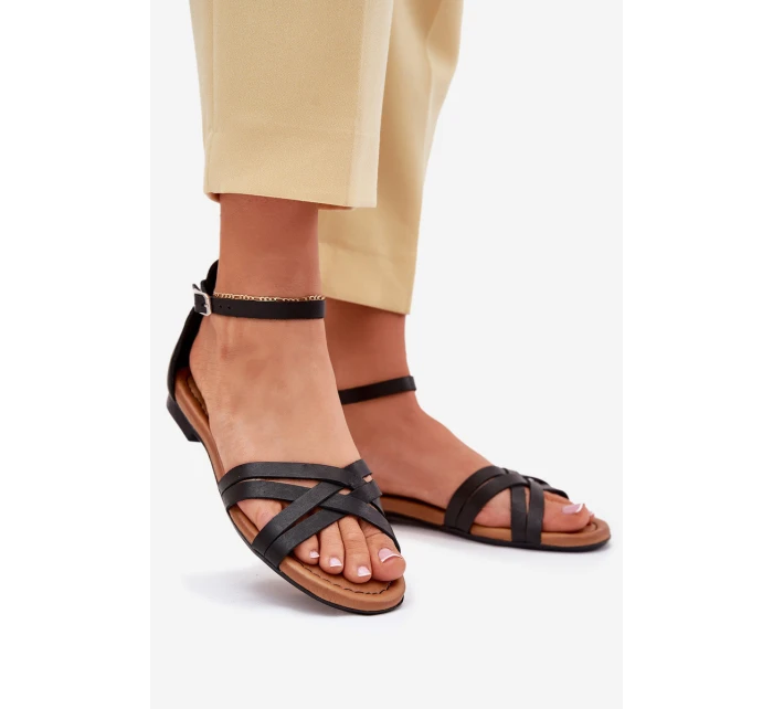 Dámské Kožené Sandály Na Plochém Podpatku Maciejka 07029-01 Černé