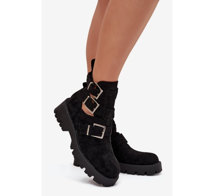 Dámské boty s pásky a stříbrnými sponami Černé Helisse Dámské boty s pásky a stříbrnými sponami Černé Helisse