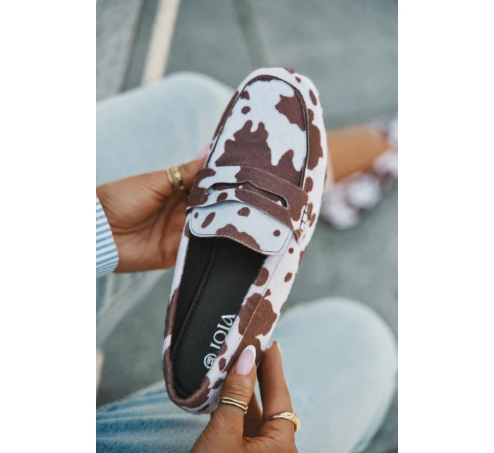 Loafersy Mokasyny Dámské Ploché V Látách Hnědo-Bílé Soreline Loafersy Mokasyny Dámské Ploché V Látách Hnědo-Bílé Soreline