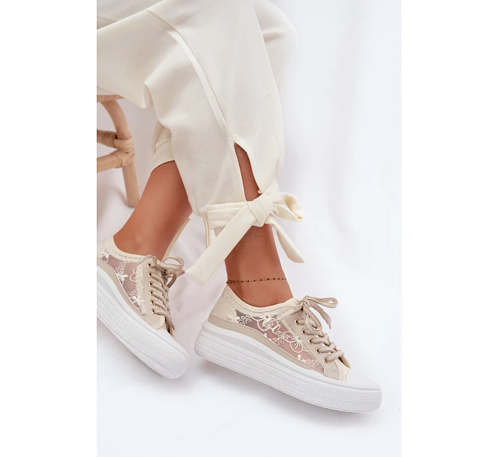 Dámské tenisky s krajkou na platformě Lee Cooper LCW-26-44-4481 Béžové