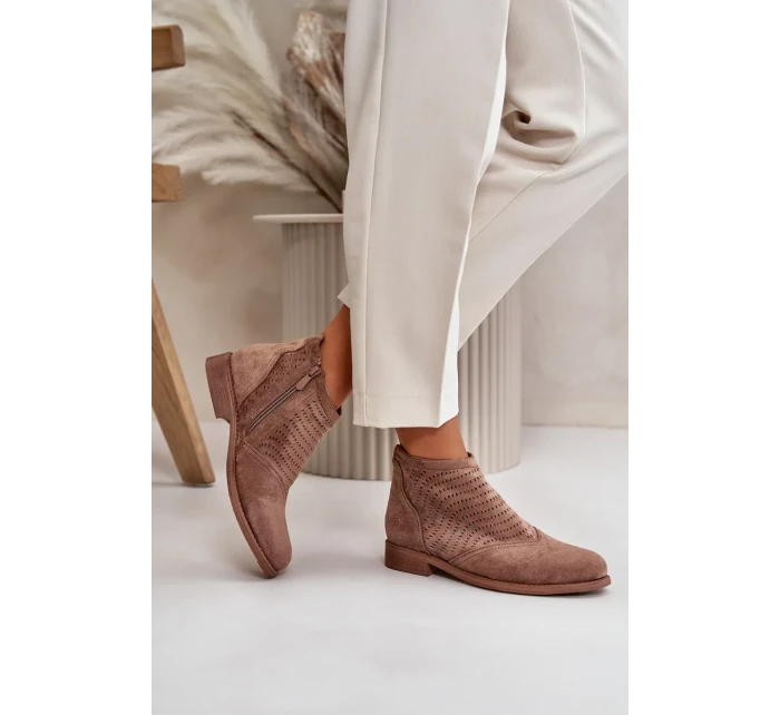 Dámské Kotníkové Boty Na Plochém Podpatku Ažurové Hnědé S.Barski Dámské Kotníkové Boty Na Plochém Podpatku Ažurové Hnědé S.Barski