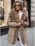 Dámská zimní bunda dlouhá prošívaná s kapucí béžová Dstreet model 21991807 - FashionStreet Dámská zimní bunda dlouhá prošívaná s kapucí béžová Dstreet model 21991807 - FashionStreet