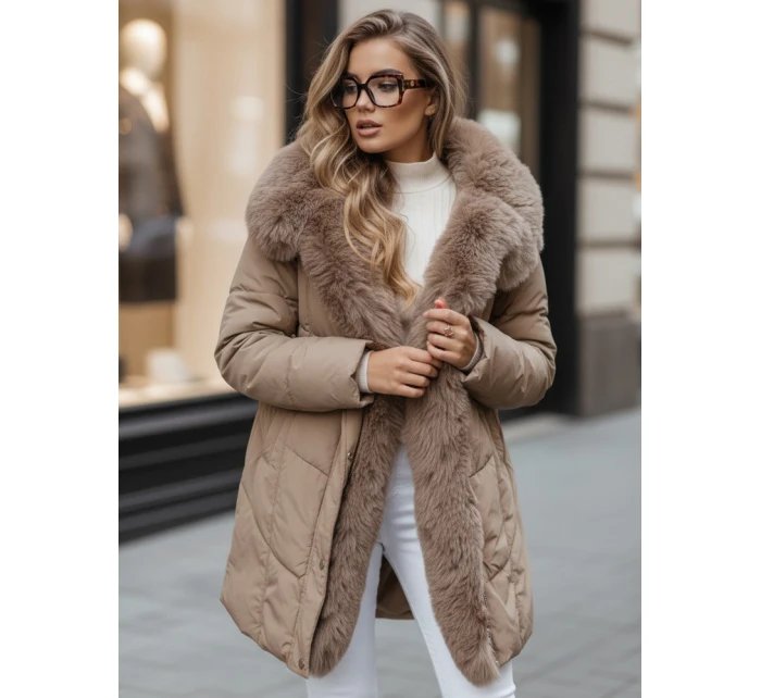 Dámská zimní bunda dlouhá prošívaná s kapucí béžová Dstreet model 21991807 - FashionStreet Dámská zimní bunda dlouhá prošívaná s kapucí béžová Dstreet model 21991807 - FashionStreet