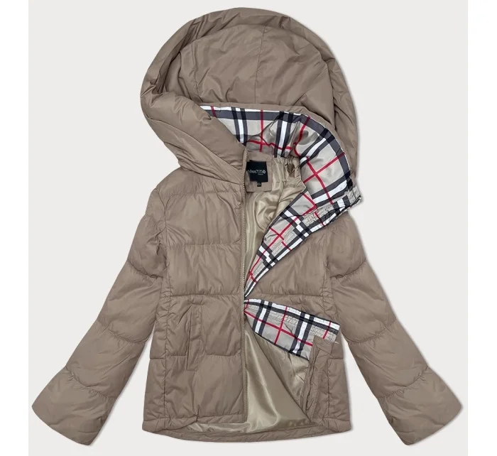 Volná béžová dámská bunda s kapucí Miss TiTi (2360) Volná béžová dámská bunda s kapucí Miss TiTi (2360)