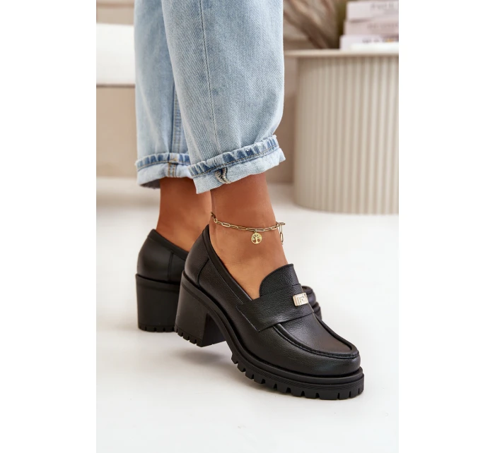 Zazoo 20168 Elegantní Dámské Polobotky Na Podpatku Přírodní Kůže Černá