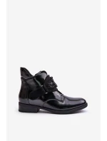 Lakované Dámské Boty S Ozdobou Zateplené Černé S.Barski HY42-021